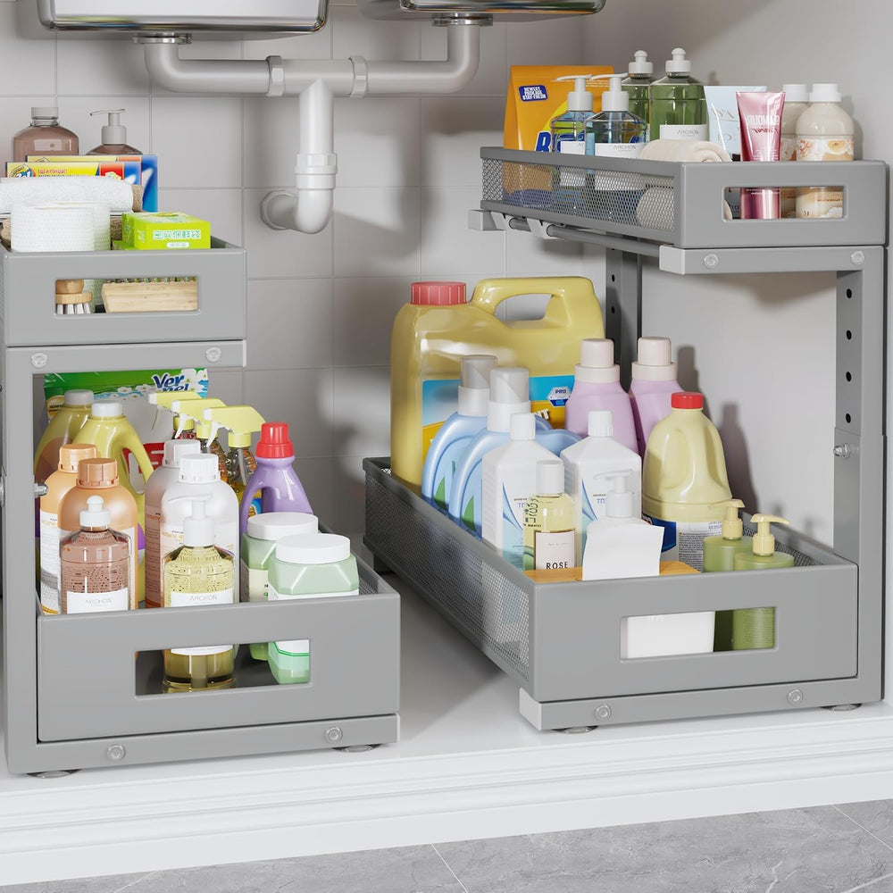 2 Pack 17IN Depth Under Sink Storage Organizer, Large 2-Tier Elegant Mesh Pul...