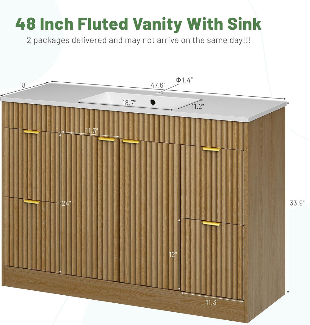 CARPETNAL 48 Inch Bathroom Vanity with Sink, Oak
