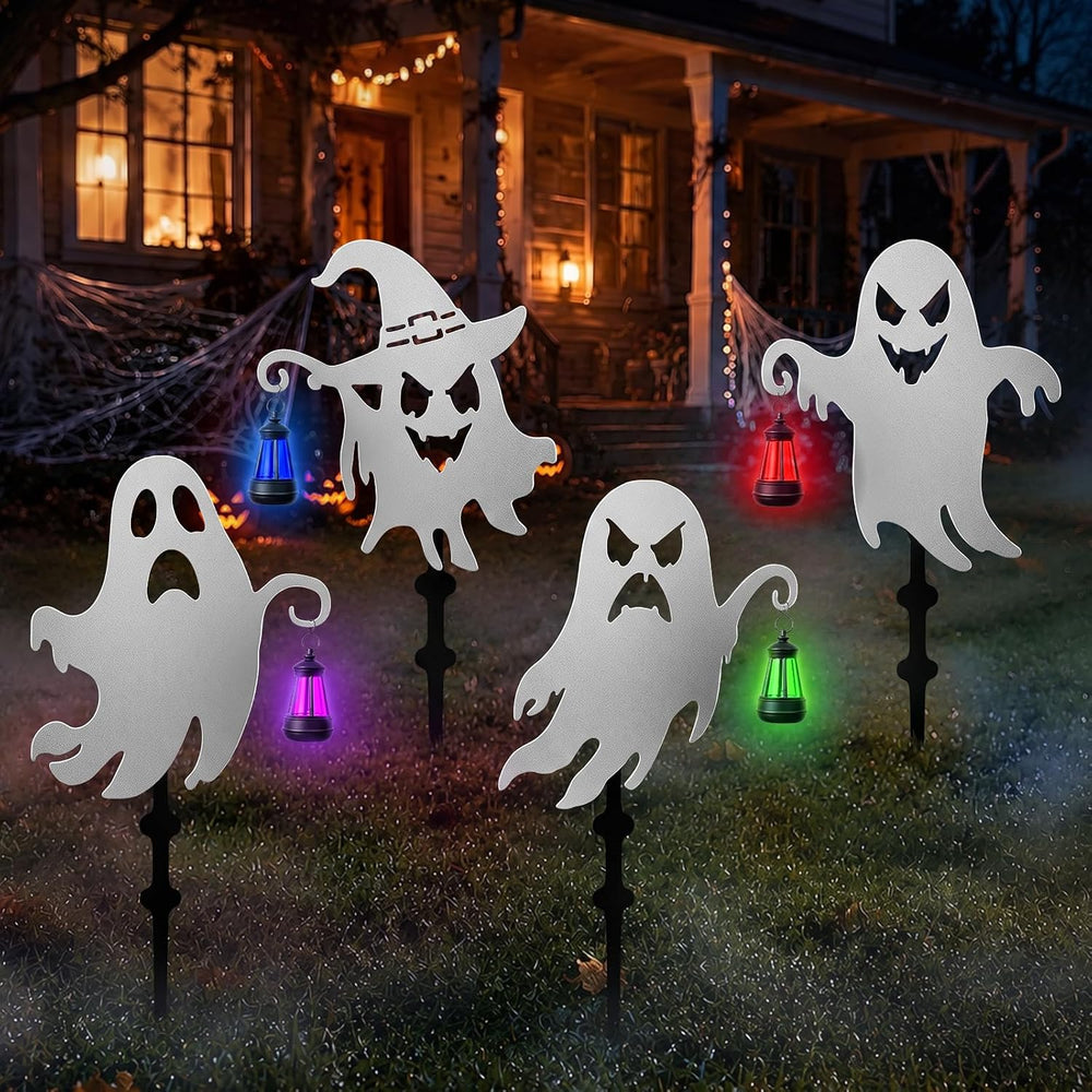 Halloween Ghost Garden Stakes, 4-Pack Solar Lighted Yard Decor