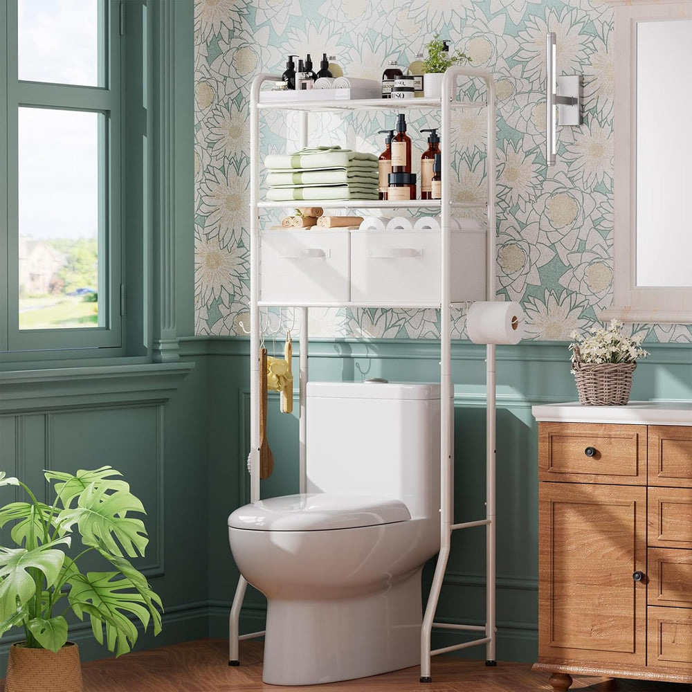 Simple Trending Over The Toilet Storage Rack with Drawers, Metal 3 Tier Bathr...
