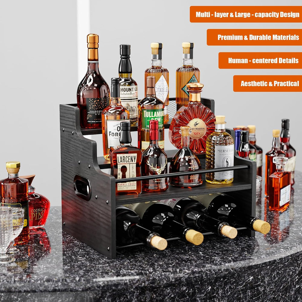 KLM 4-Tier Liquor Bottle Display Shelf,Black Modern Bottle Organizer