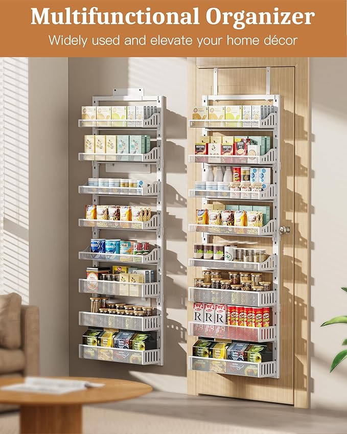 Over the Door Pantry Organizer 8-Tier, Large Metal Door Spice Rack