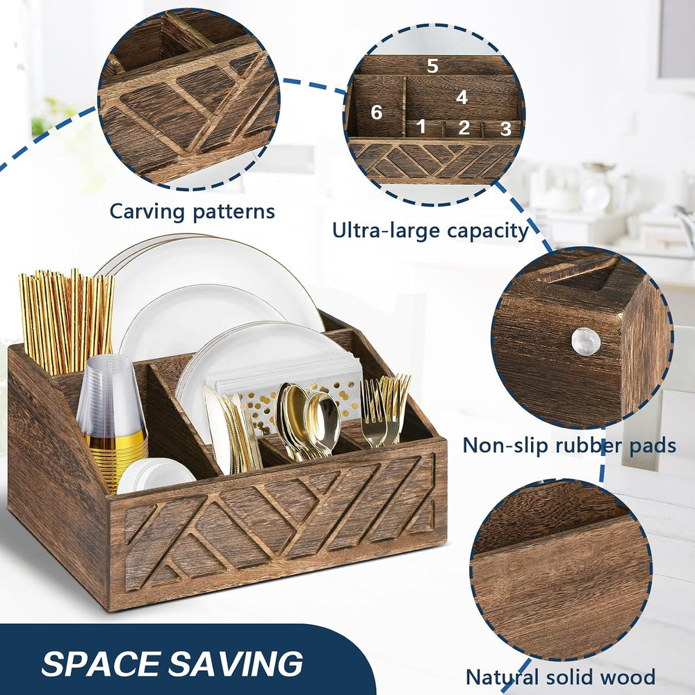 Ukonvi Paper Plate Dispenser, Paper Plate Holder for Kitchen Counter, Wood Ru...