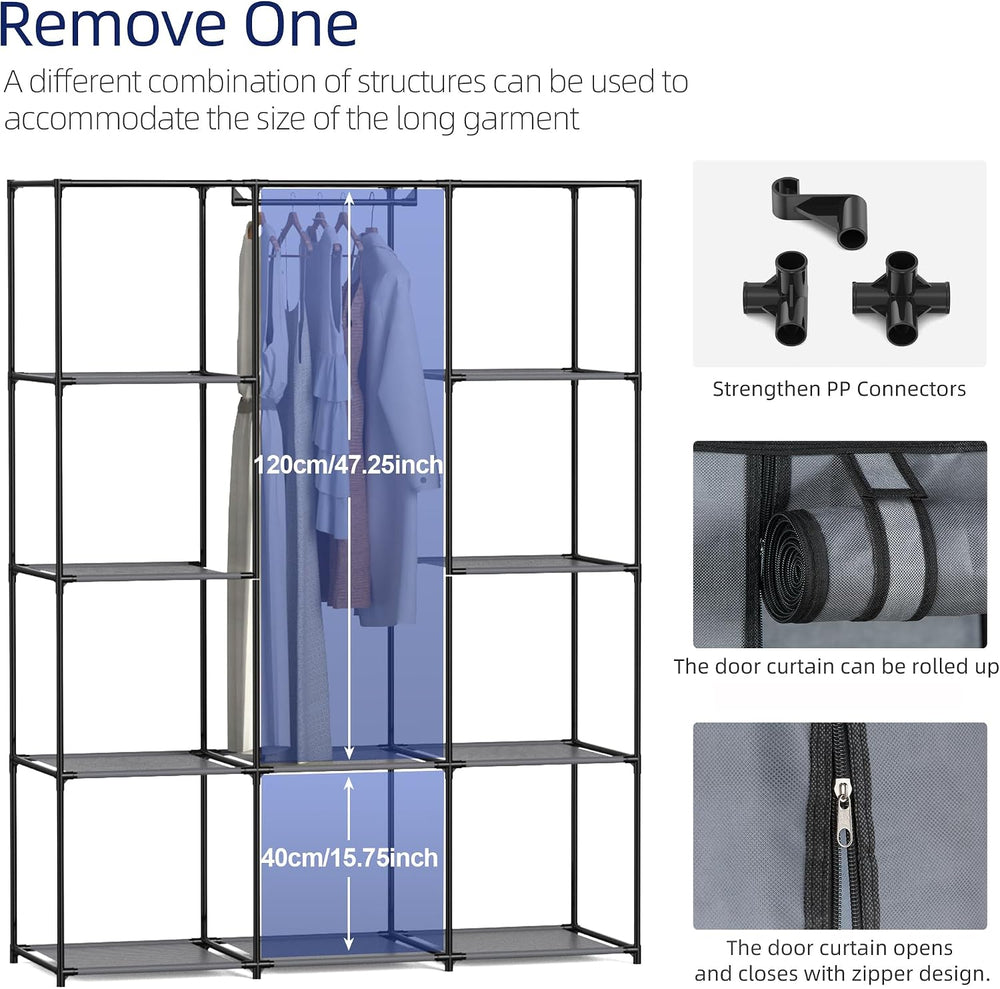 Portable Closet, Wardrobe Closet with 10 Storage Shelves and 2 Hanging Rods, ...