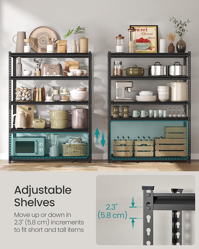 SONGMICS 5-Tier Storage Shelves, Heavy-Duty Garage Shelving, Adjustable (Set ...