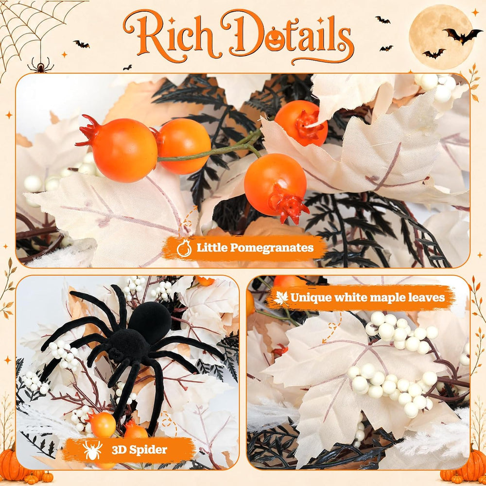 Yangrass 22" Wreath for Front Door with Spider, Fall & Halloween Hom...