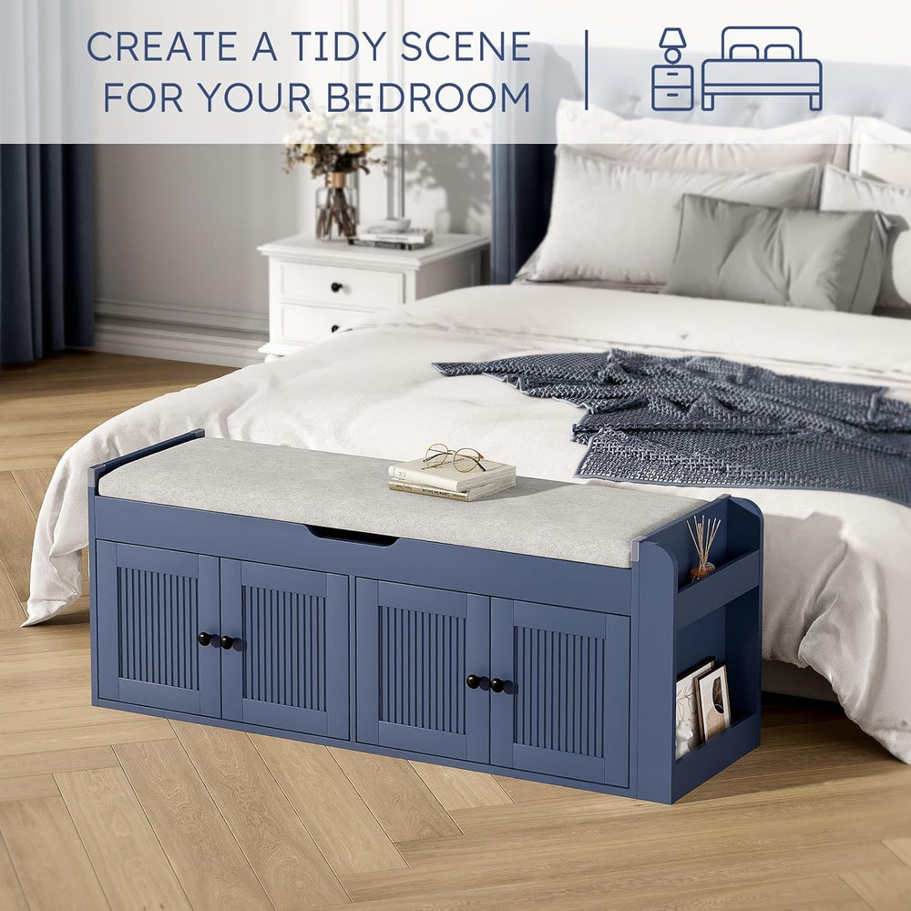 47.2" Storage Bench - Entryway Shoe Bench with Side Storage Shelves and ...