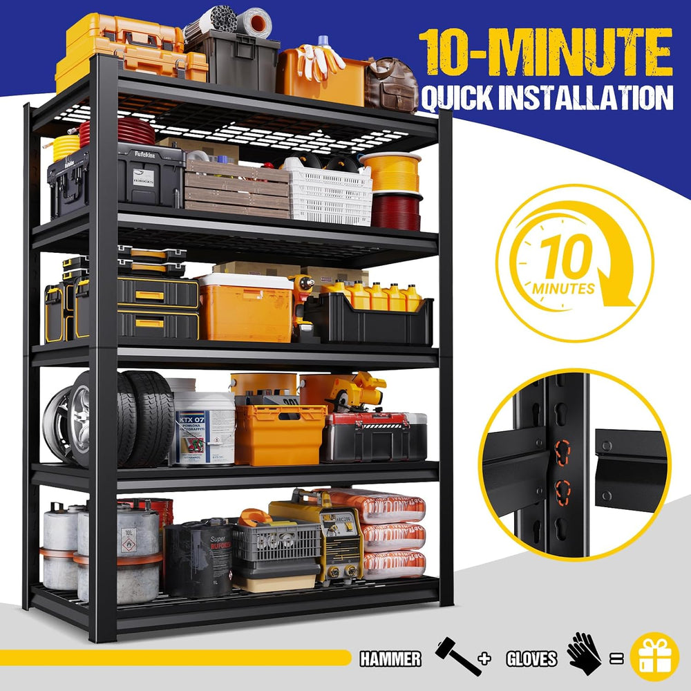 71" H Garage Shelving 5-Tier Heavy Duty Storage Shelves, Tool-Free Adjus...