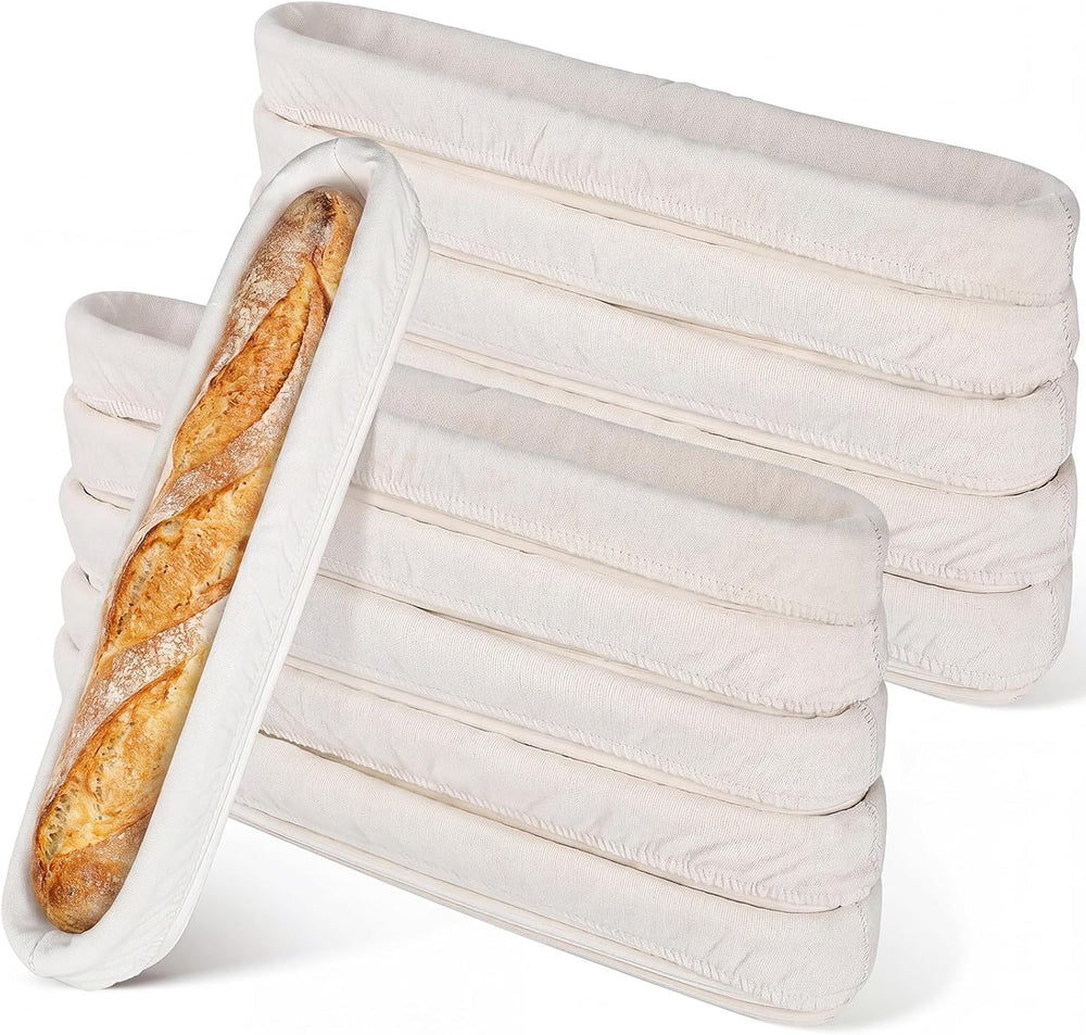 Vesici 15 Inches 10 Pack Baguette Banneton Proofing Basket with Linen Liner