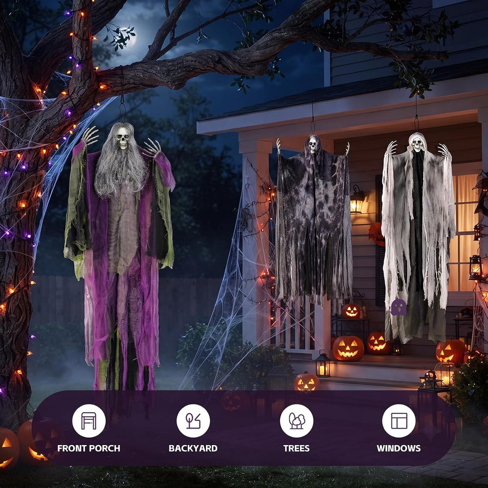 3PCS Hanging Halloween Skeleton Ghosts Decorations for Outdoor Indoor