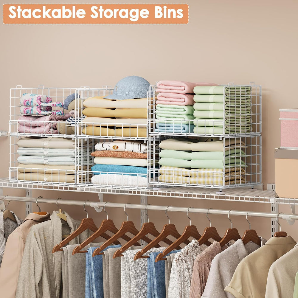 4-Tier Stackable Closet Organizers with Adjustable Feet, Foldable Closet Shel...