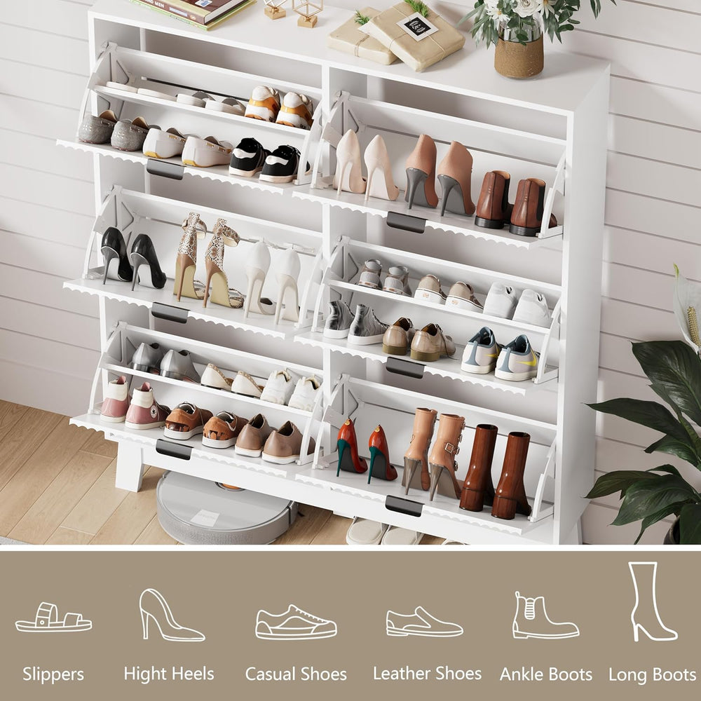 HUANLEGO Shoe Cabinet Storage for Entryway with 6 Flip Drawers, White