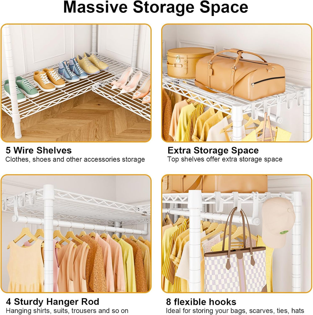 ULIFHOME E15C Garment Rack L Shaped Clothes Rack for Corner，Freestanding Clot...
