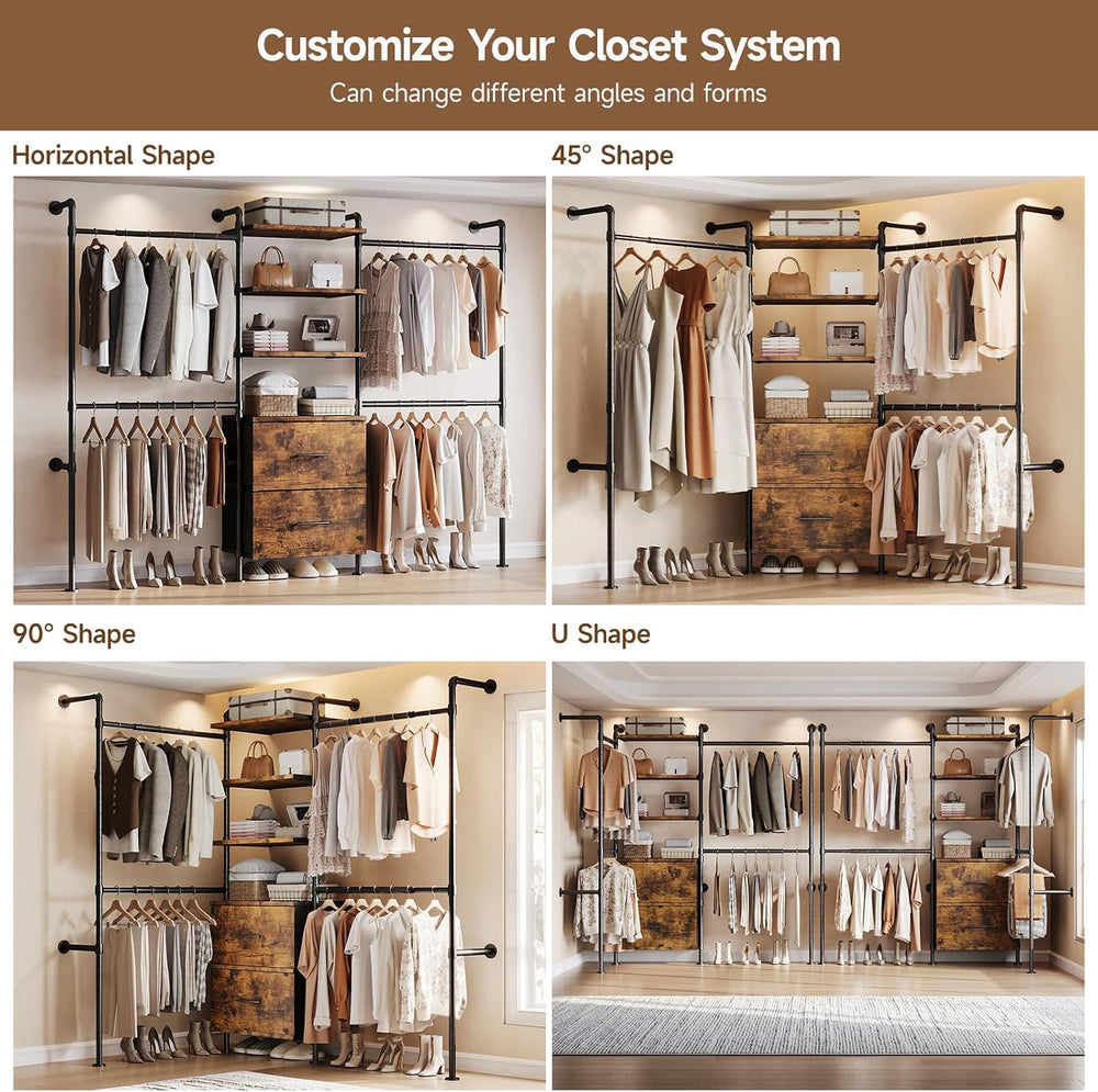 ONBRILL T3 Wall Mounted Industrial Pipe Closet Organizers Storage System