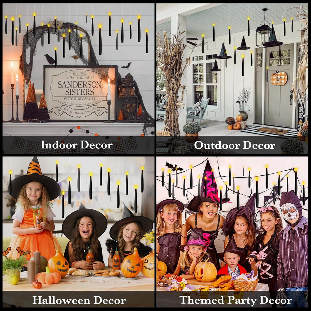 24Pcs Floating Candles with 2 Wand Remote Timer for Halloween Decor - Black
