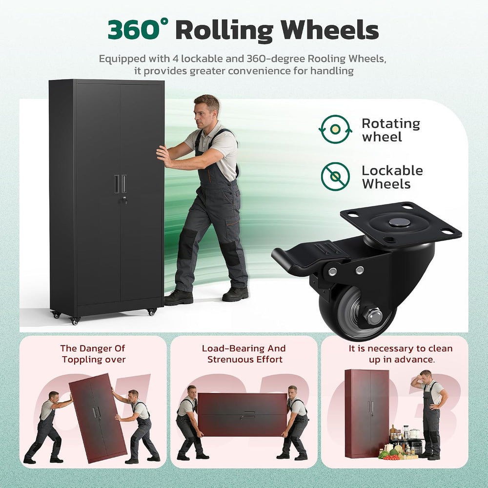 73" Rolling Storage Cabinet,Black Metal Garage Cabinet with Locking Door...