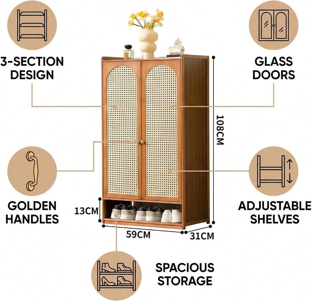 SACSTAR Shoe Cabinet Storage for Entryway - 7-Tier Bamboo Shoe Storage with R...