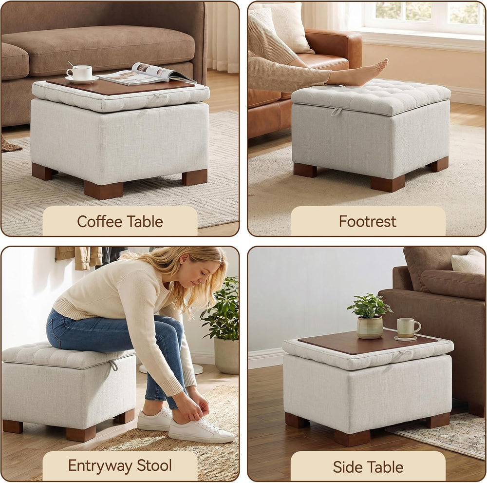 24 Inch Square Storage Ottoman Coffee Table, Modern Tufted Upholstered Ottoma...