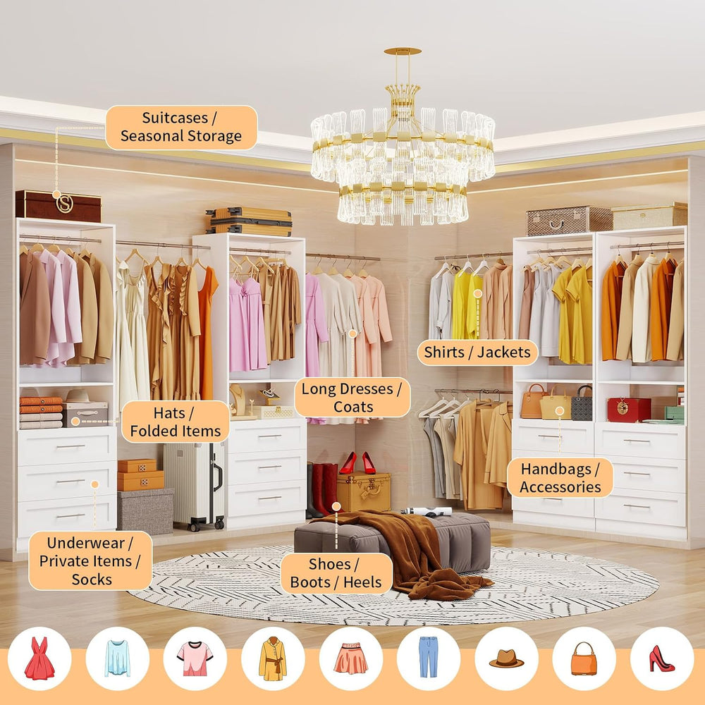 Closet System with 4 Sets, 8FT-21FT Custom Closet Organizer System with 12 Dr...