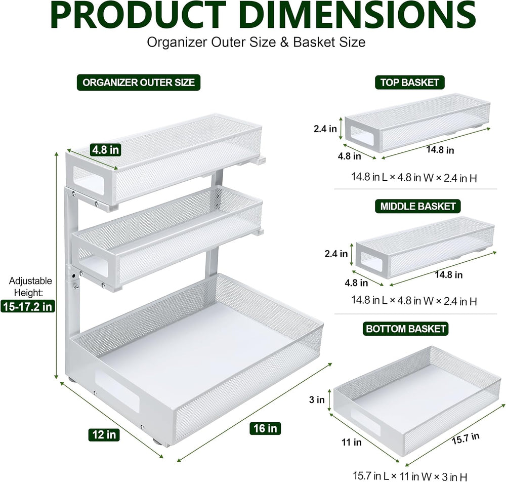 3 Tier Under Sink Organizer for Bathroom, Pull Out Drawers, 2 Pack
