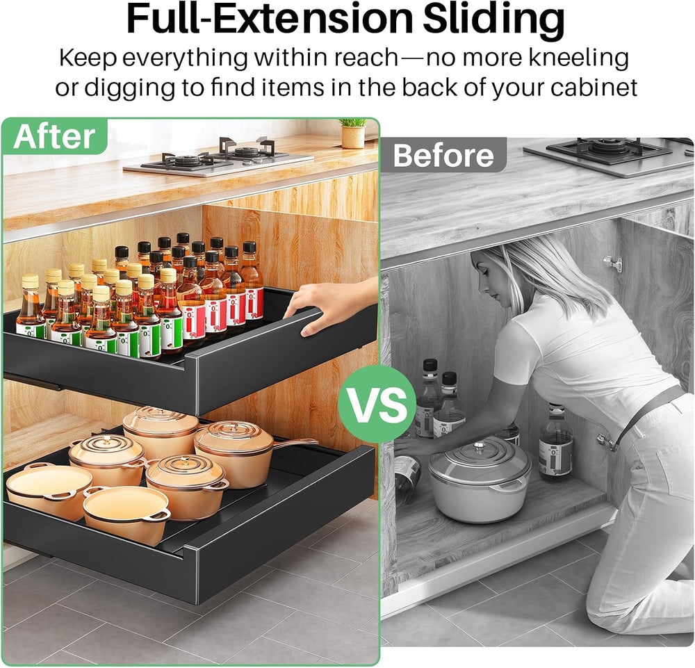 Pull Out Cabinet Organizer with Nano Adhesive, Heavy Duty Full-Extension Slid...