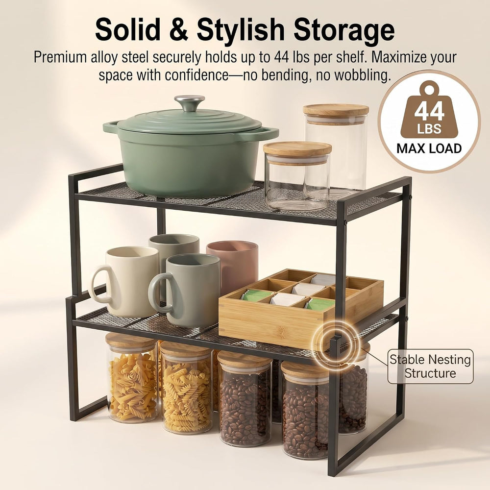 Stackable Kitchen Cabinet Organizer Shelves Pantry Rack Set of 2