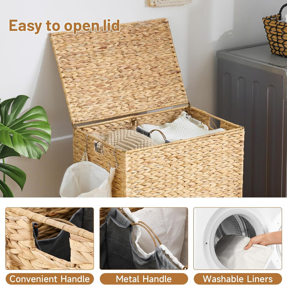 Laundry Hamper with Wheels, 40.92 Gallon(155L) Water Hyacinth Laundry Basket ...