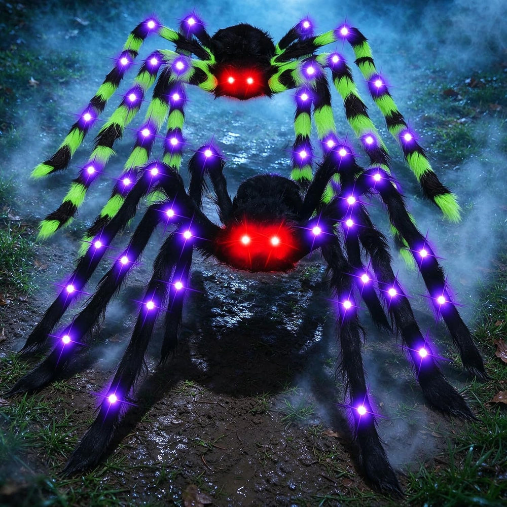 2Pack 5Ft Giant Light Up Halloween Spider Decorations with 8 Modes 52 LEDs