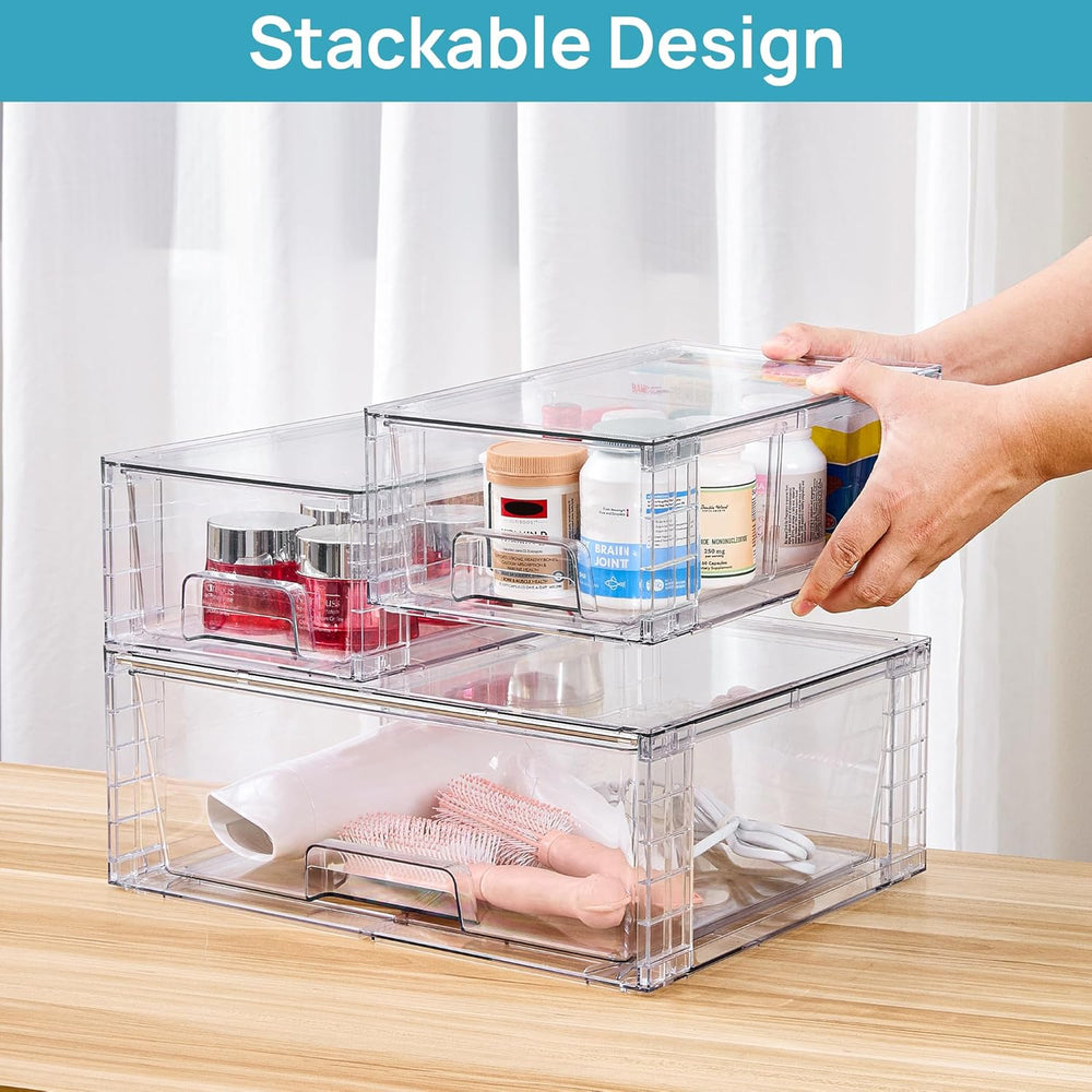 Vtopmart Clear Stackable Storage Drawers, 5 Pack Wide Storage Set
