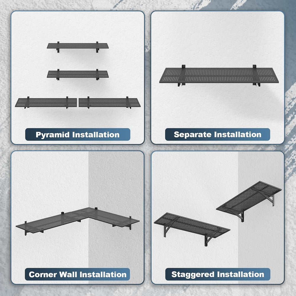 2 Pack Garage Wall Shelving, 1.5x4ft, 700LBS Integrated Wall Shelves