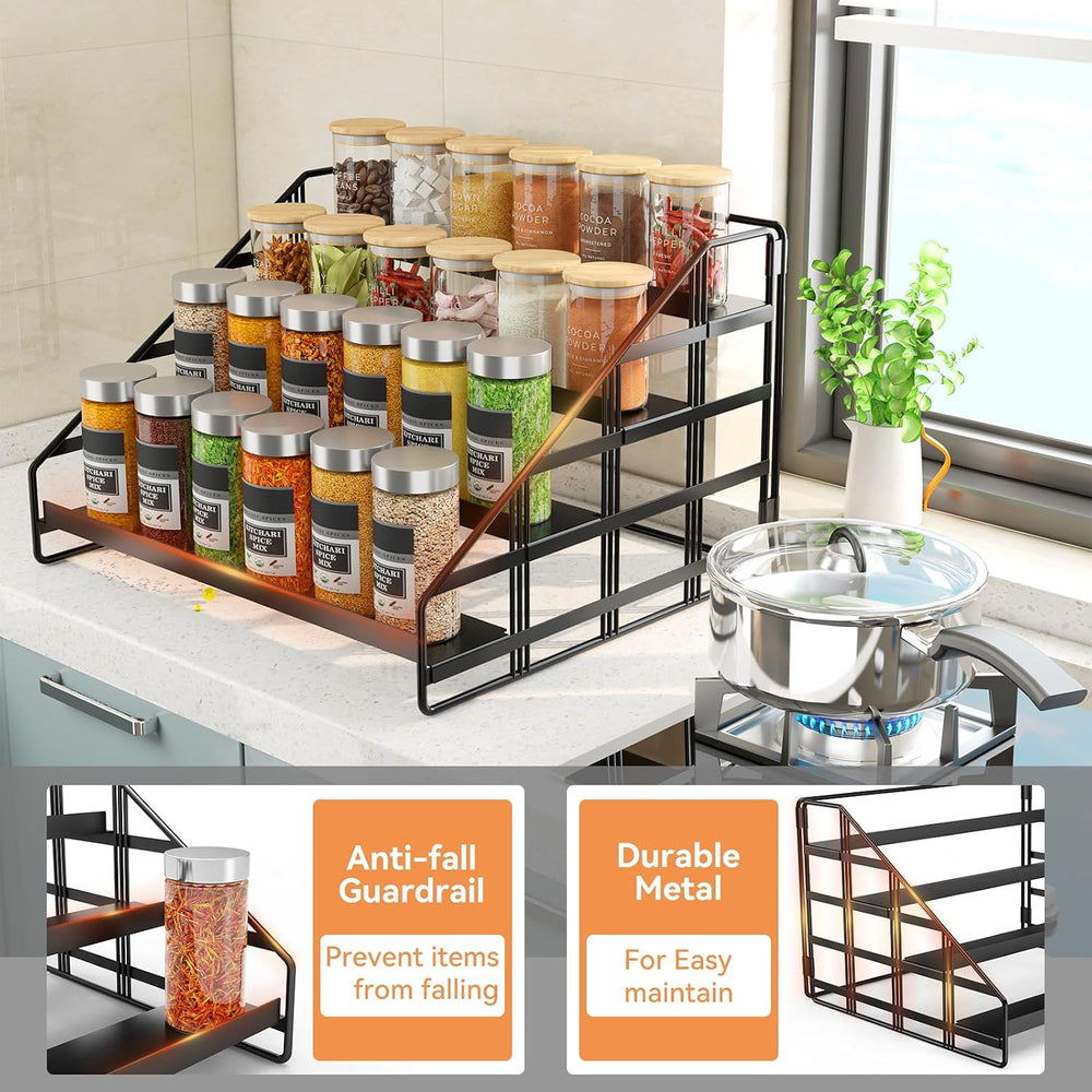Bunoxea 4 Tier Adjustable Spice Rack for Cabinet & Countertop, Black 2Pack