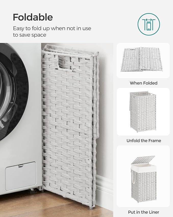 SONGMICS Laundry Hamper with Lid, 17.2 Gallon Synthetic Rattan Clothes Laundry