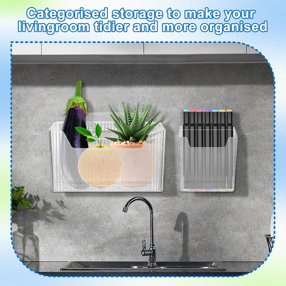 8 Pcs Storage Organizer Bins - Wall Mounted Basket in 2 Sizes, Clear Cabinet ...