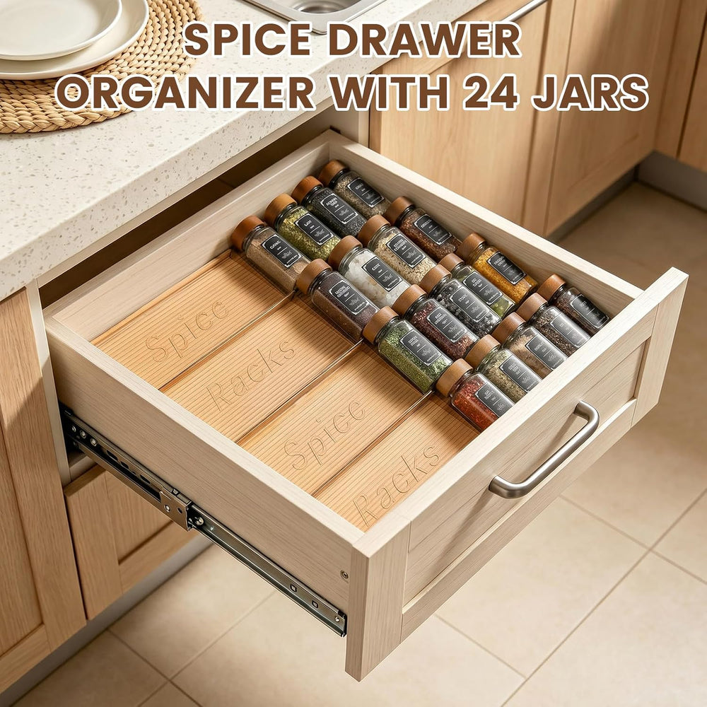 2 Pack Spice Rack with 24 Spice Jars, 4OZ Wood Lid Spice Containers with Expa...