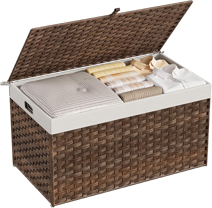 HOOBRO Storage Basket with Lid, 42.3 Gallon Wicker Basket, Handwoven Blanket