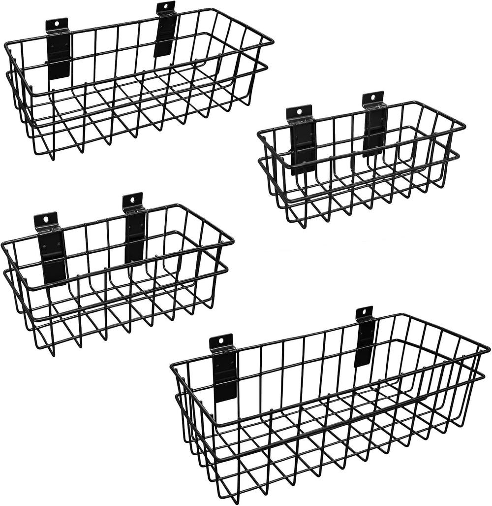 BELLOYON 4Pcs Slatwall Baskets Black 4 Size Metal Slatwall Bins