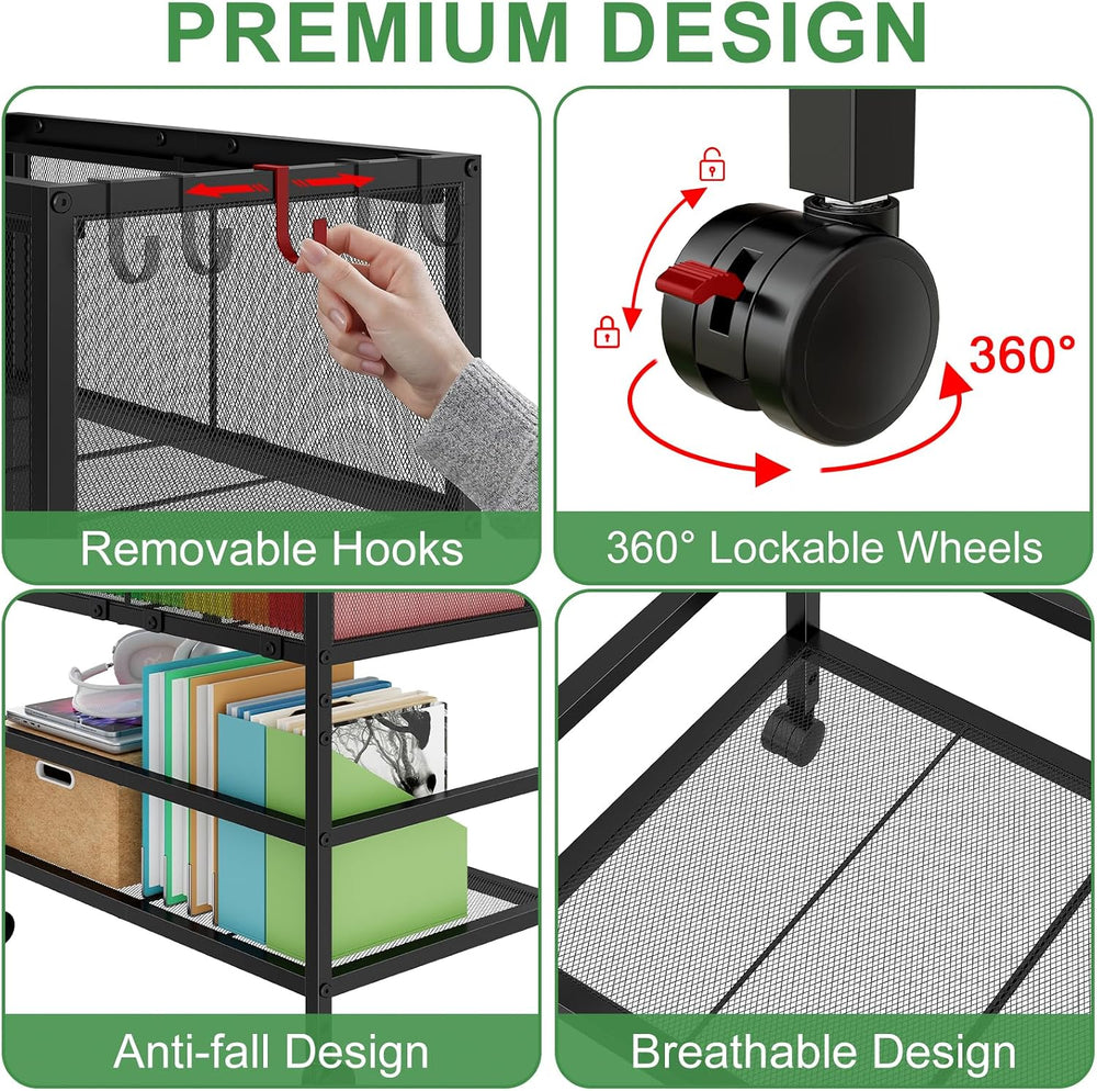 Rolling File Cart for Letter Size, Metal Hanging File Organizer with Storage ...