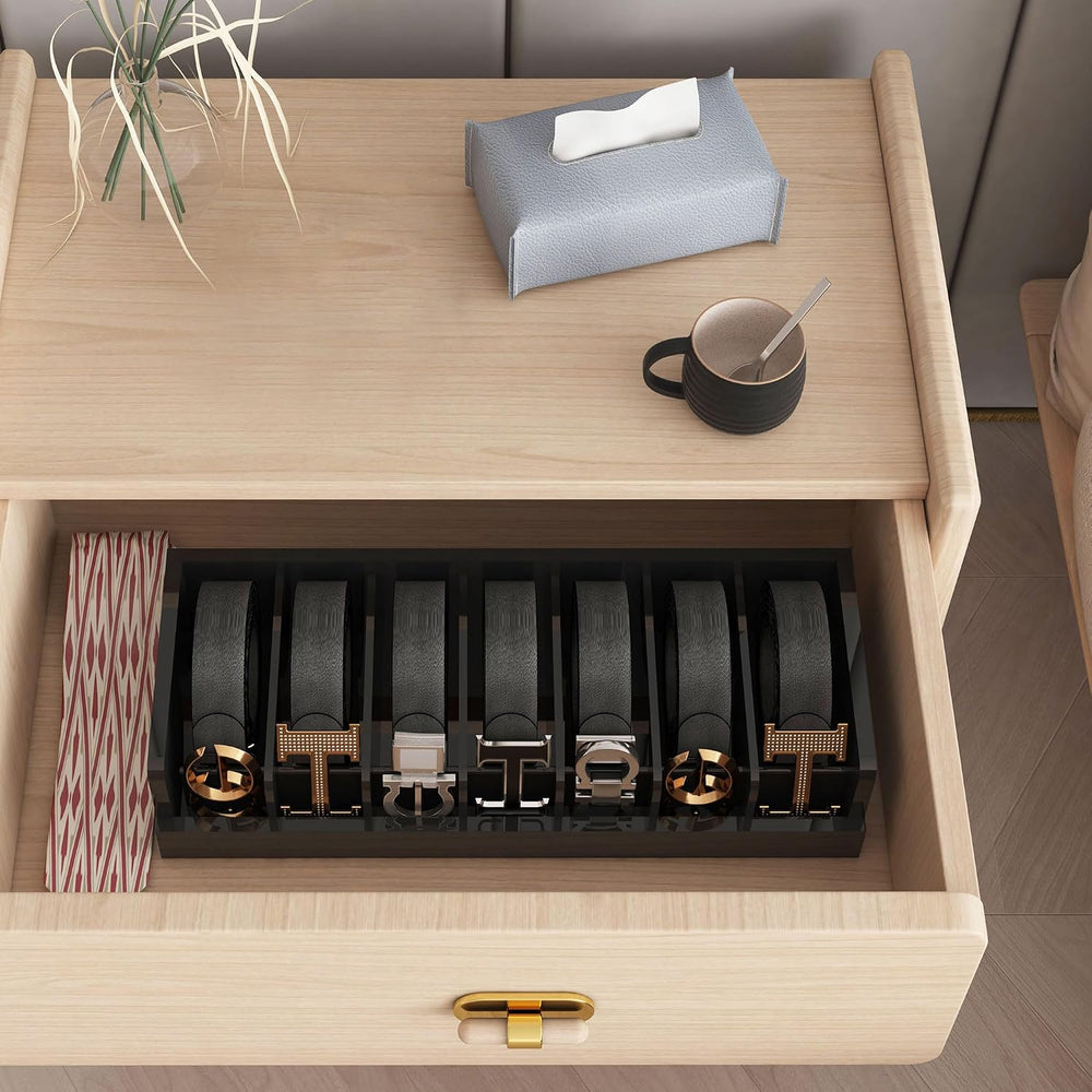 Belt Storage Organizer Box - 7 Grids Bamboo Belt Organizer for Closet | Woode...
