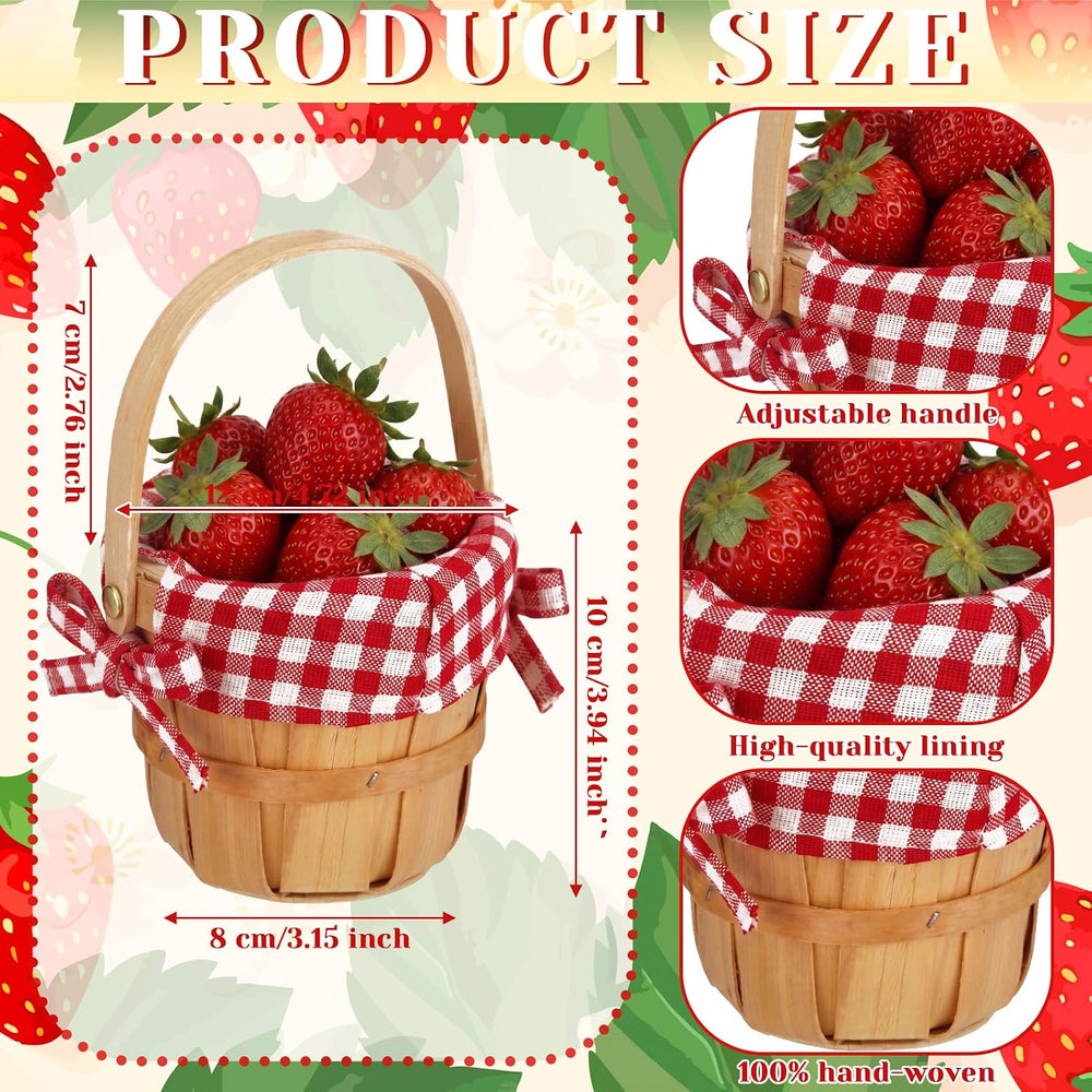 6 Pcs Mini Picnic Basket with Handle, Red White 4.7 X3.9in