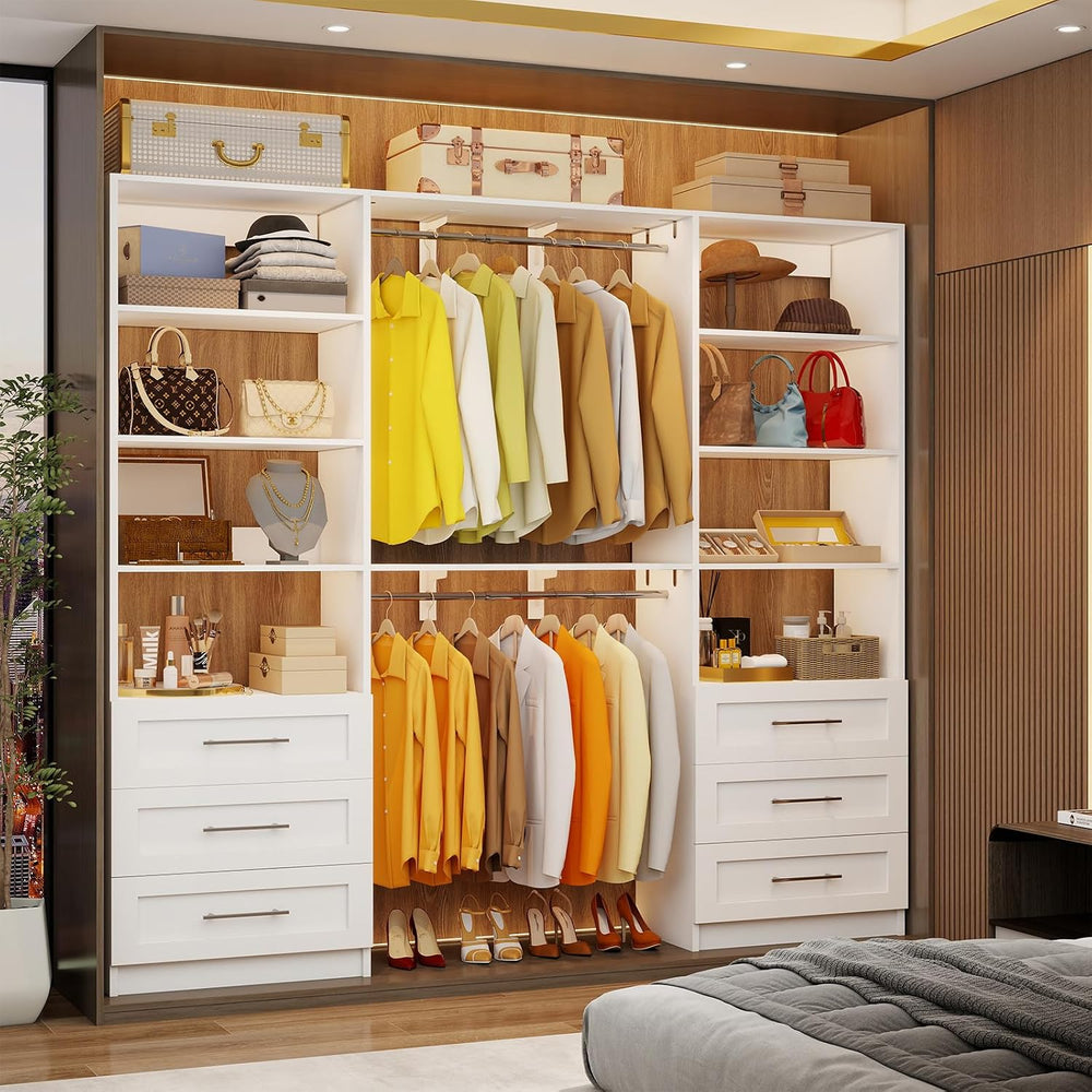 Closet System with 6 Drawers, 6-12FT Closet Organizer System with Cuttable Sh...