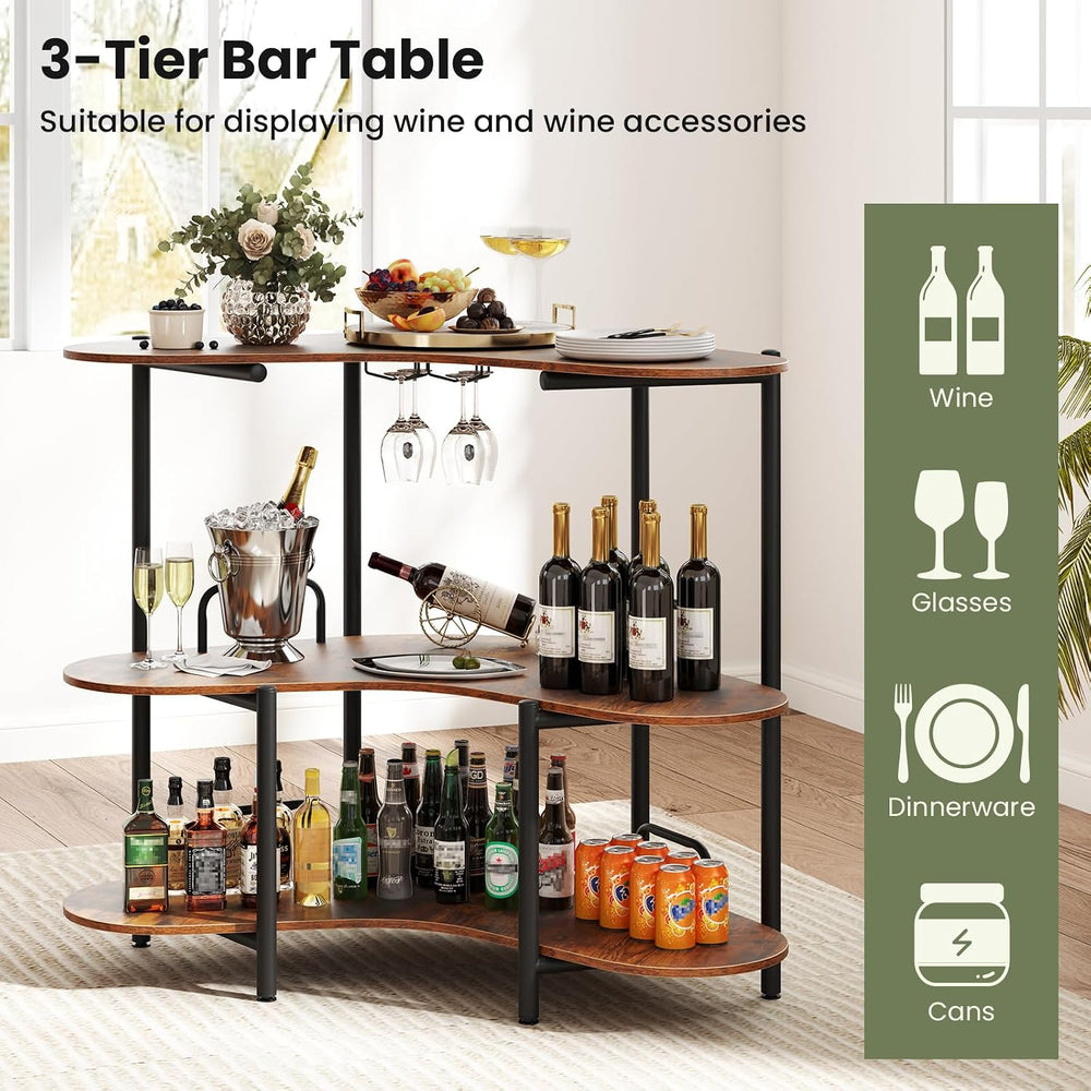 GIANTEX 3-Tier Bar Table, 48"x26"x40" Corner Cabinet, Liquor H...