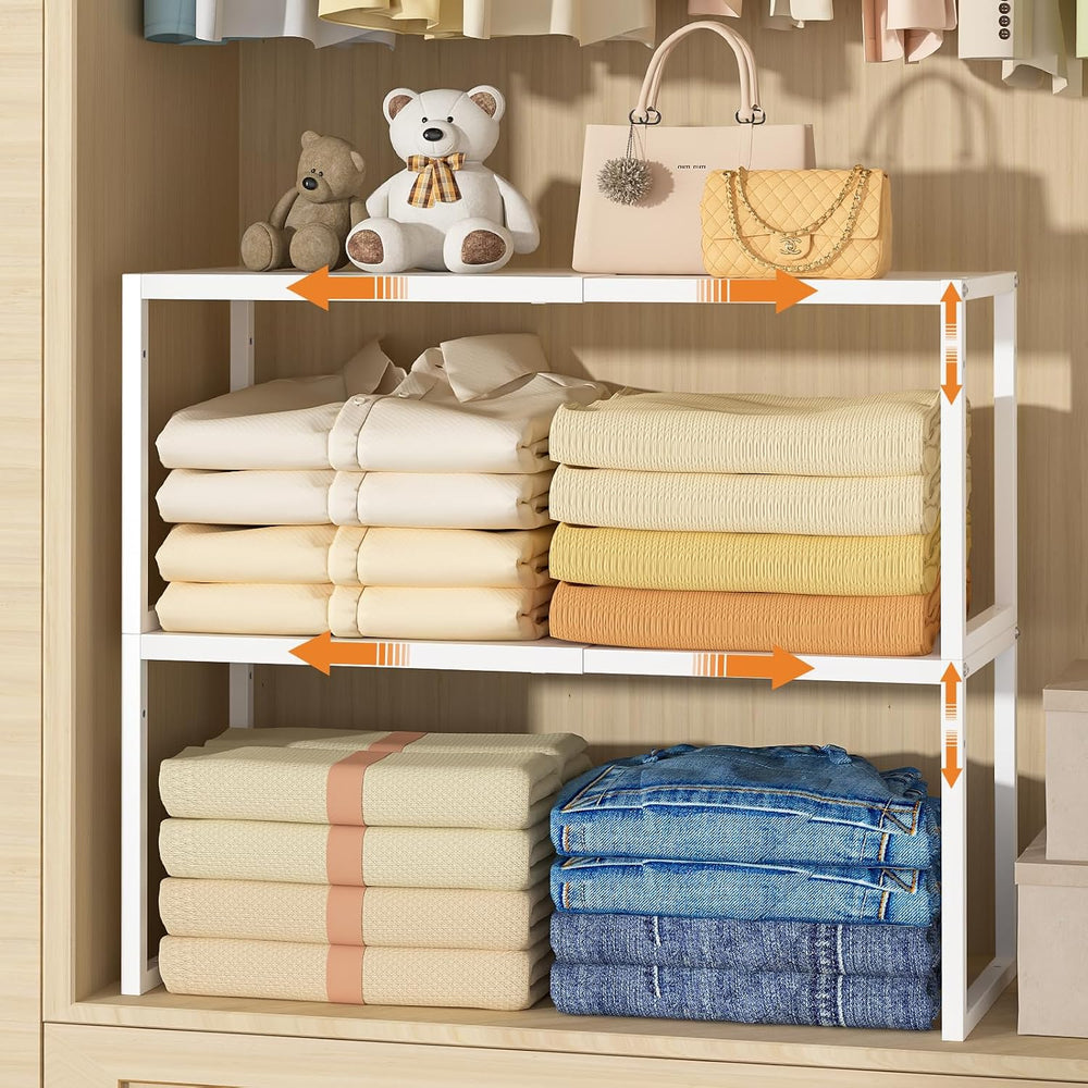 2 Pack Expandable Closet Organizers and Storage Shelves, Stackable Adjustable...