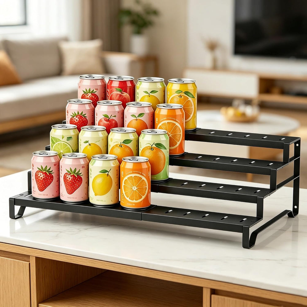 Expandable Can Organizer for Pantry, 4 Tier Metal Canned Food Storage