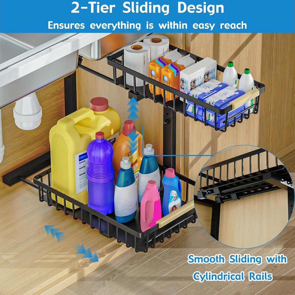 2Pcs Under Sink Organizer, 2-Tier Pull Out Under Sink Organizers and Storage,...