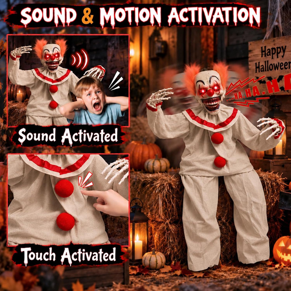 Halloween Sitting Clown Animatronics Decorations Outdoor, Scary Animated Clow...