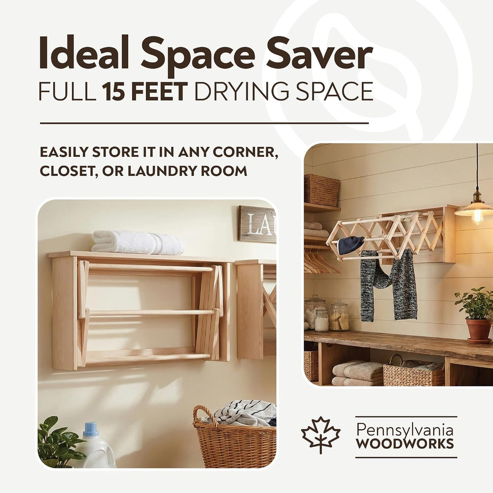 Extra Large Wall Clothes Drying Rack ~ Heavy Duty Solid Maple Hardwood, Foldi...