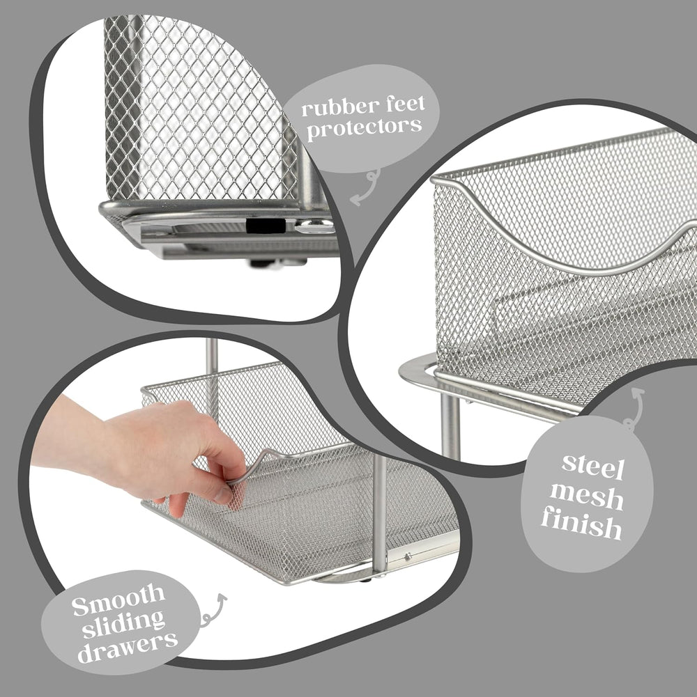 Sorbus Pull-Out Under Sink Organizer, Mesh Construction (Silver, 2 Pack)