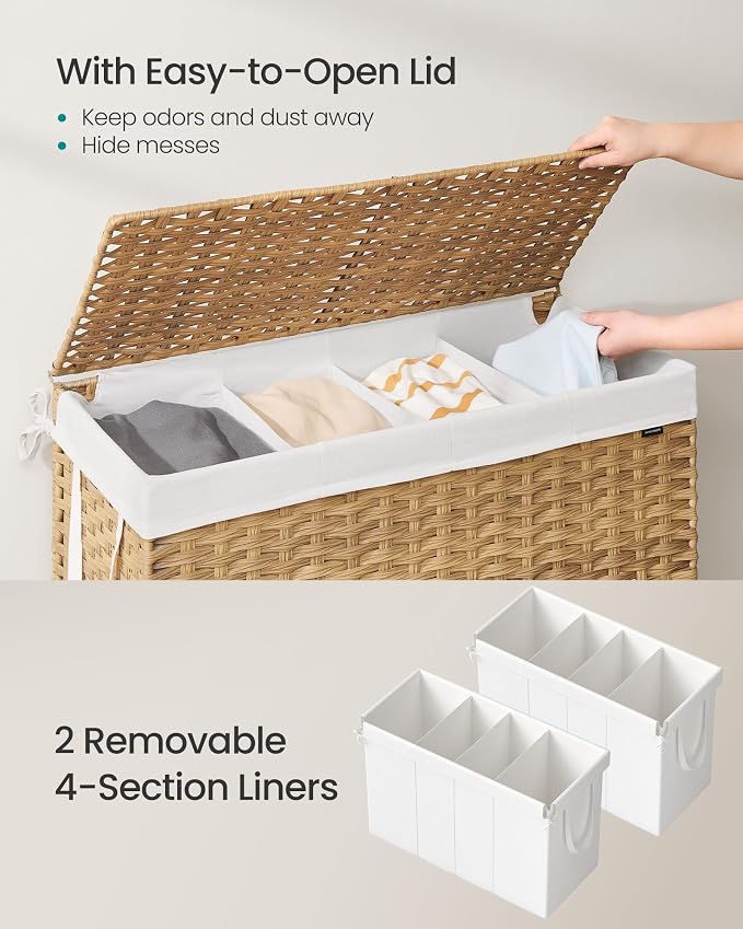 SONGMICS Laundry Hamper with Lid, 200 L Clothes Hamper with 2 Removable Liner