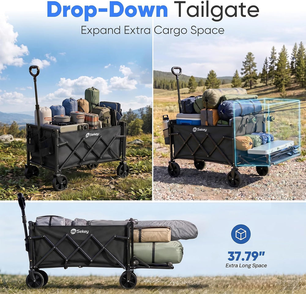 Sekey Collapsible Wagon with Tailgate, 300 lb Capacity, 38 in Cargo Length
