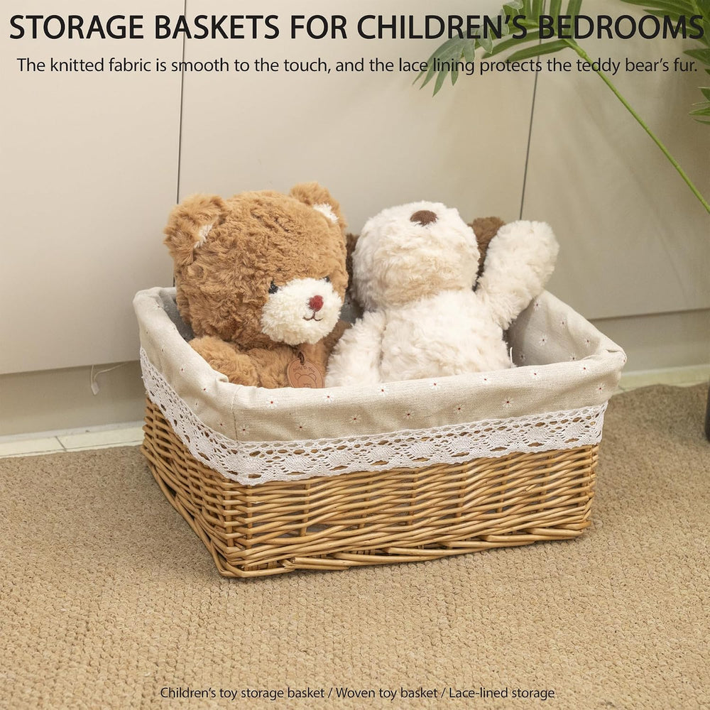 Rectangular Wicker Storage Basket with Removable Liner (Large)